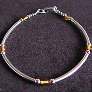 Handmade Baltic Amber & Sterling Silver Tube Style Bracelet 925 SS  7"